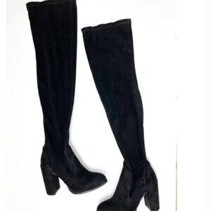 ASOS Thigh High Over the Knee Block Heel Almond Toe Suede Boots